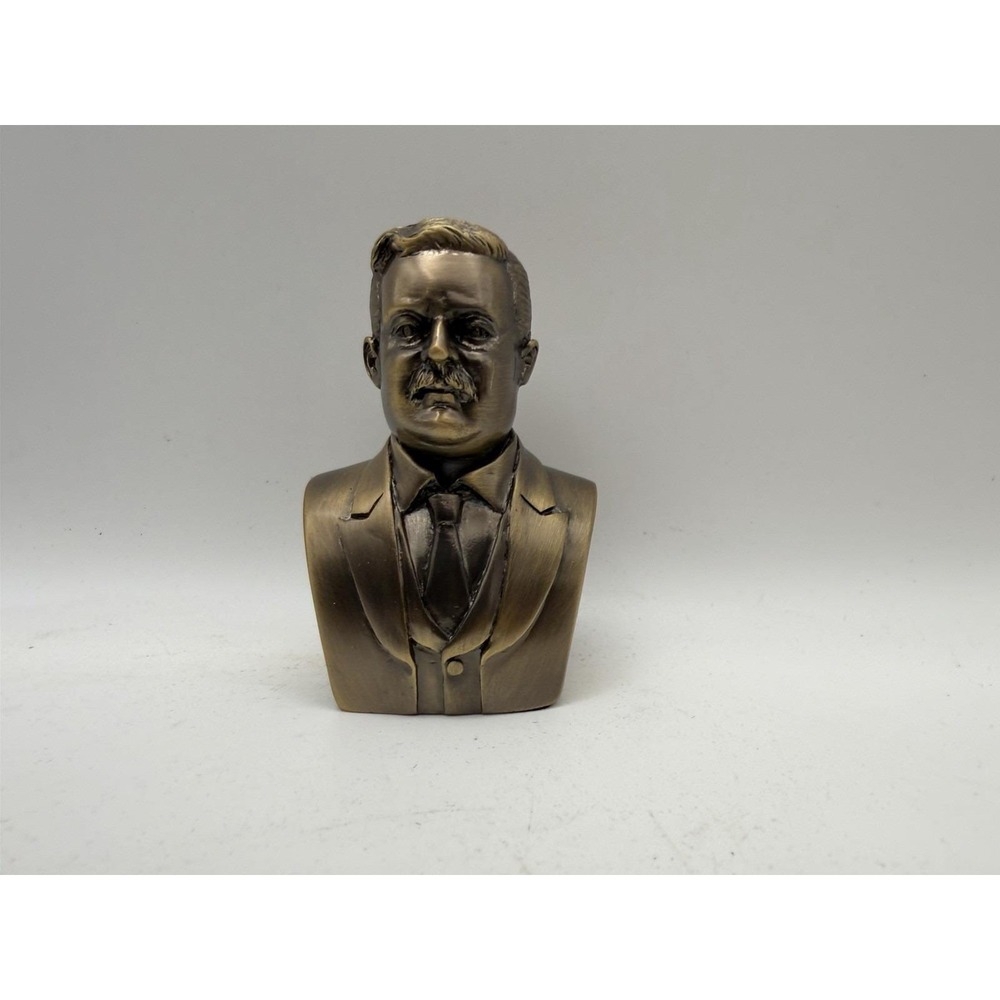 Theodore Roosevelt Bust Bronze Tone Presidential Statue Figurine Shelf Decor